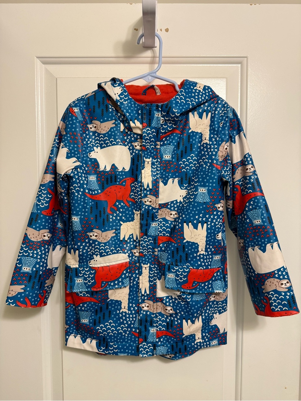 Cat & Jack Blue Raincoat with Red Trim and Arctic Animal Print